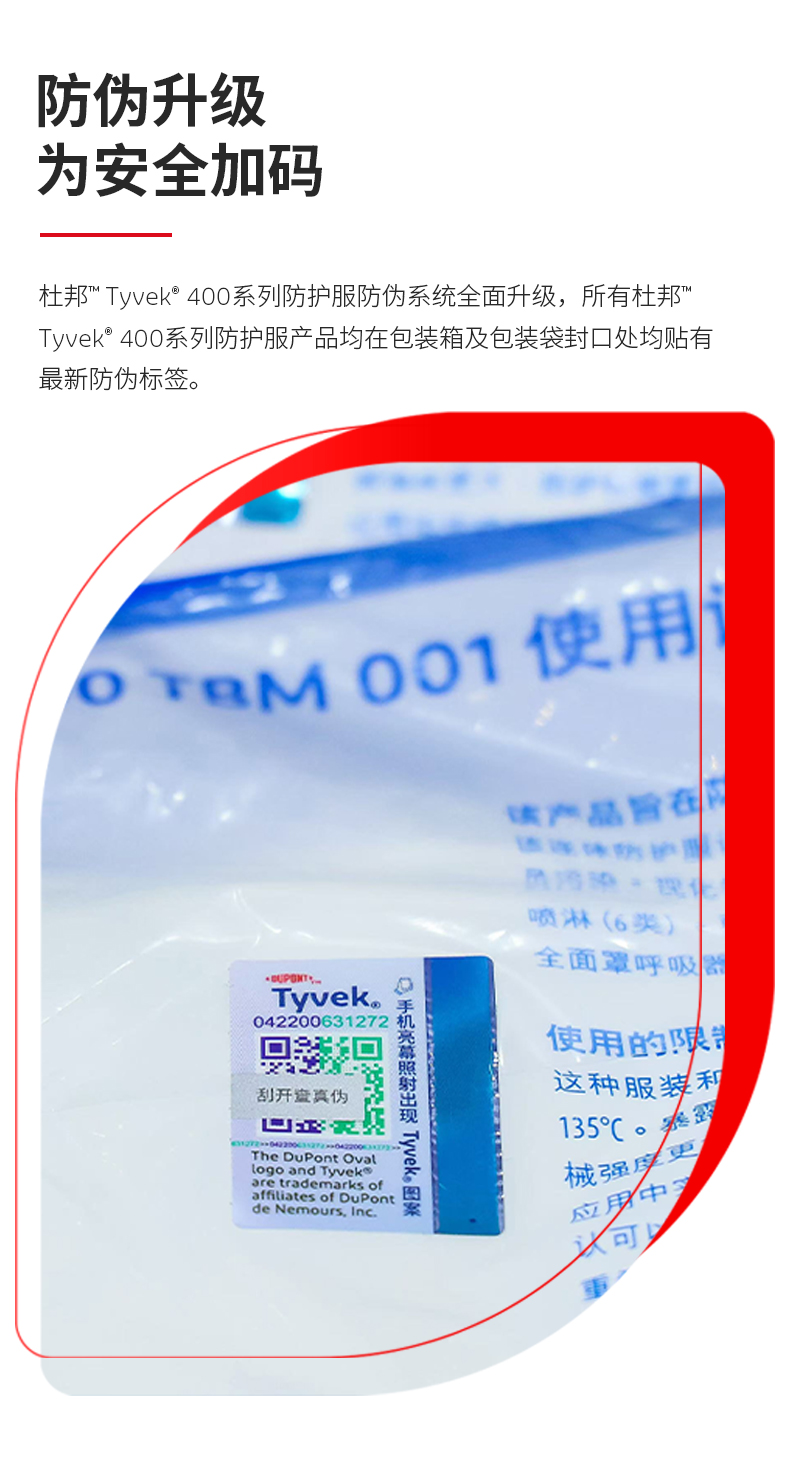 杜邦™ Tyvek® 400 连体防护服 (TBM 001, 原1422A)-S